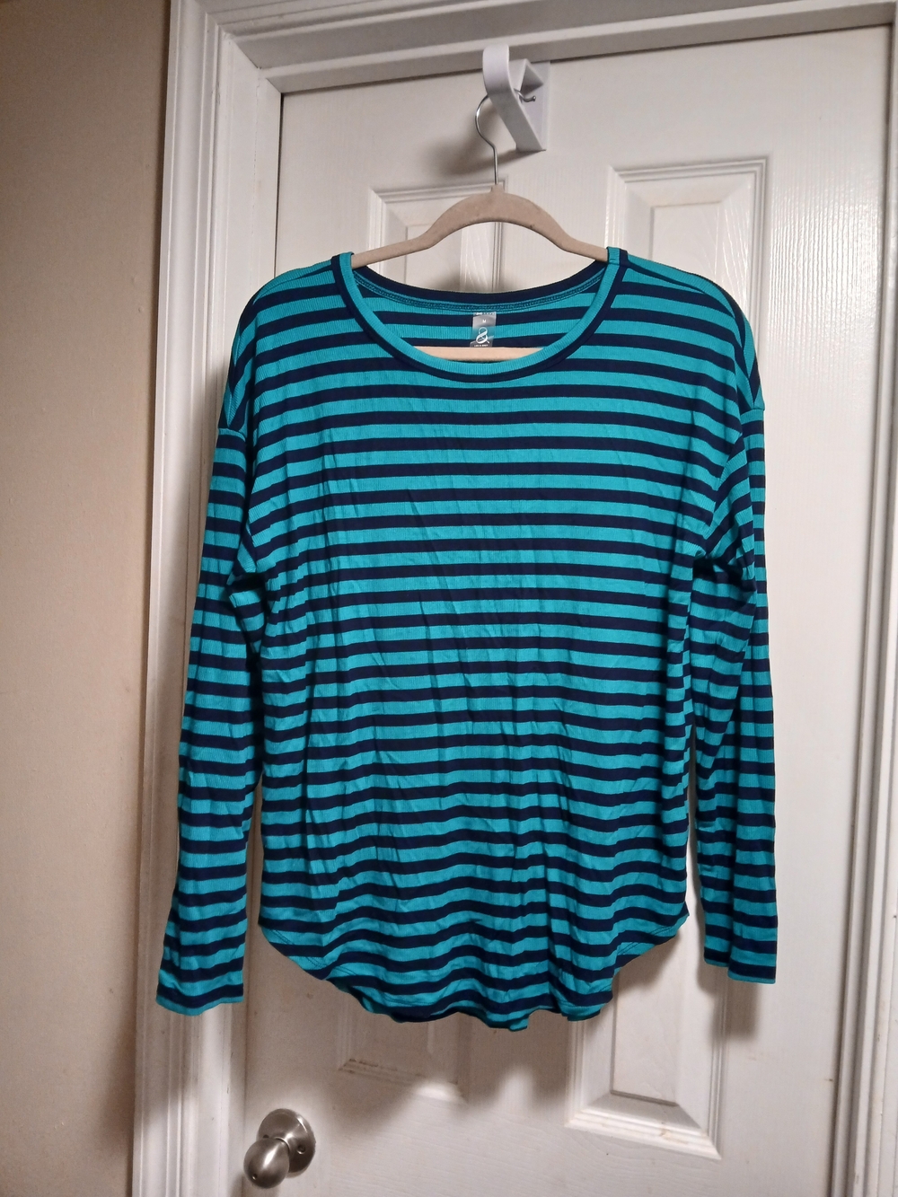 Lou & Grey Emerald GREEN AND BLACK  Striped Long Sleeve Top SZ.M